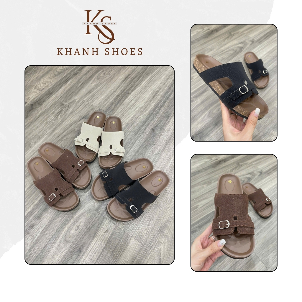   Voucher 40k 15.11 Dép sandal chữ H đế chấu da lộn dép lê nam nữ quai khóa nhỏ vắt ngang đi làm đi chơi 