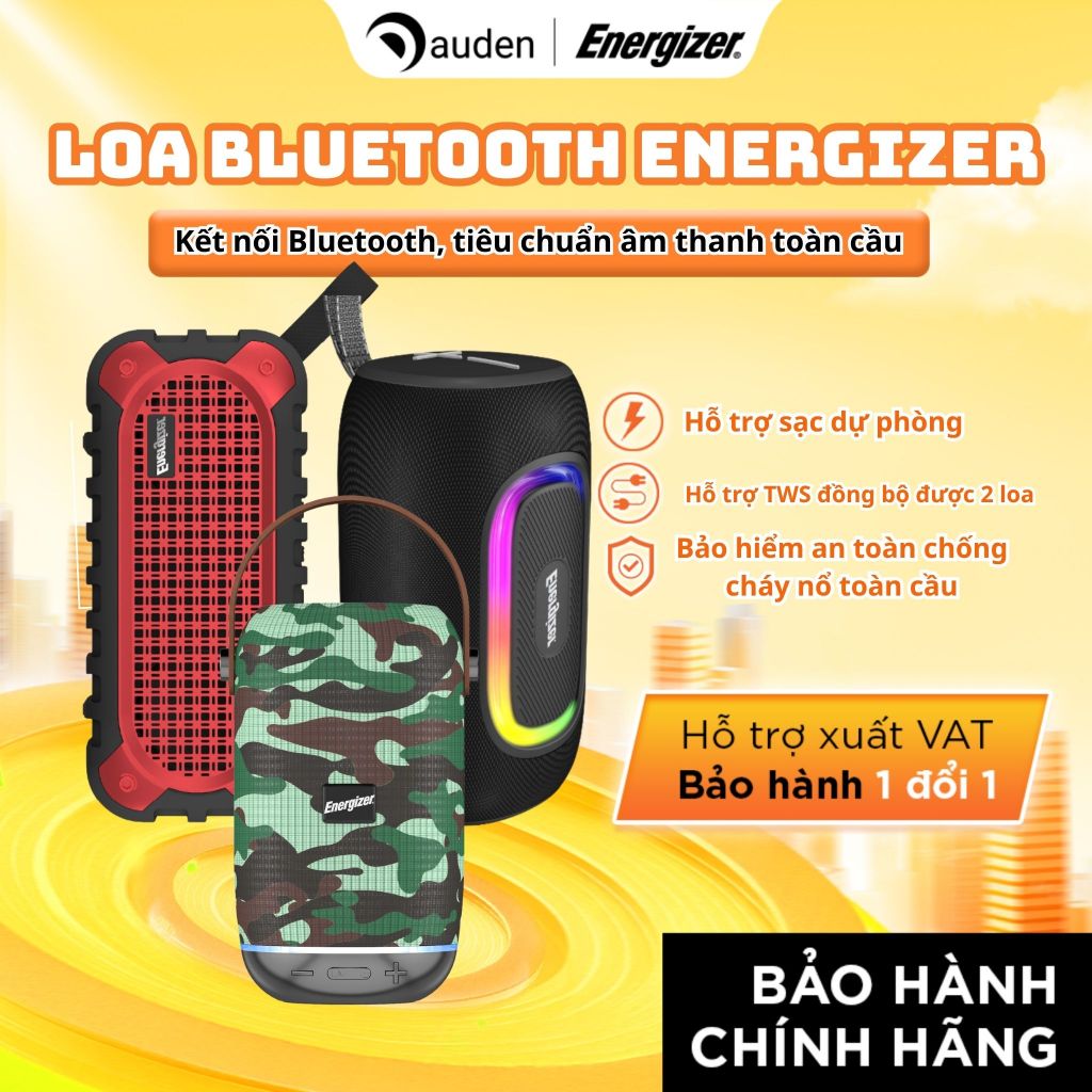 Loa Bluetooth di động Energizer, hỗ trợ FM radio thẻ Micro SD, bảo hành 1 đổi 1 - Hàng chính hãng