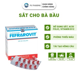 Sắt Hữu Cơ Cho Bà Bầu PV PV Pharma Fefrarovit Hỗ Trợ Giảm Tình Trạng Thiếu Máu 100 Viên/Hộp