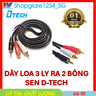 Dây loa 1 ra 2 dtech 1.5m/ 3m/ 5m/ 10m jack 3.5mm ra 2 đầu hoa sen- hàng chính hãng 100%