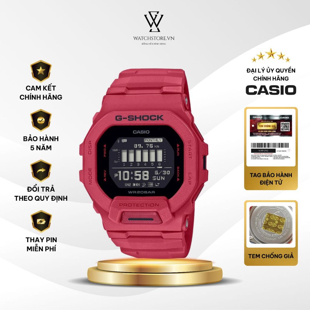 Đồng Hồ Thể Thao Casio G-Shock Nam GBD-200RD-4DR Mặt Kính Khoáng 45.9mm Chống Nước Dây Nhựa Chính Hã