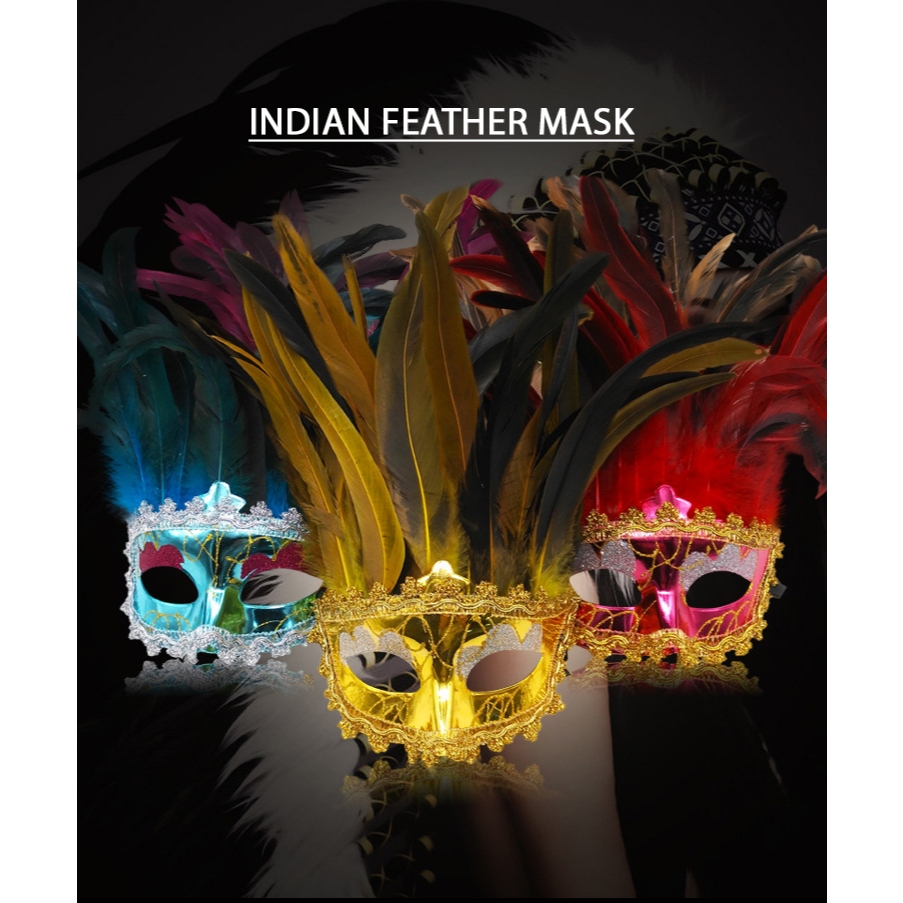Mặt Nạ Venice Lông Vũ Hóa Trang Dạ Hội – Mặt Nạ Tay Cầm & Đeo Mặt Sang Trọng