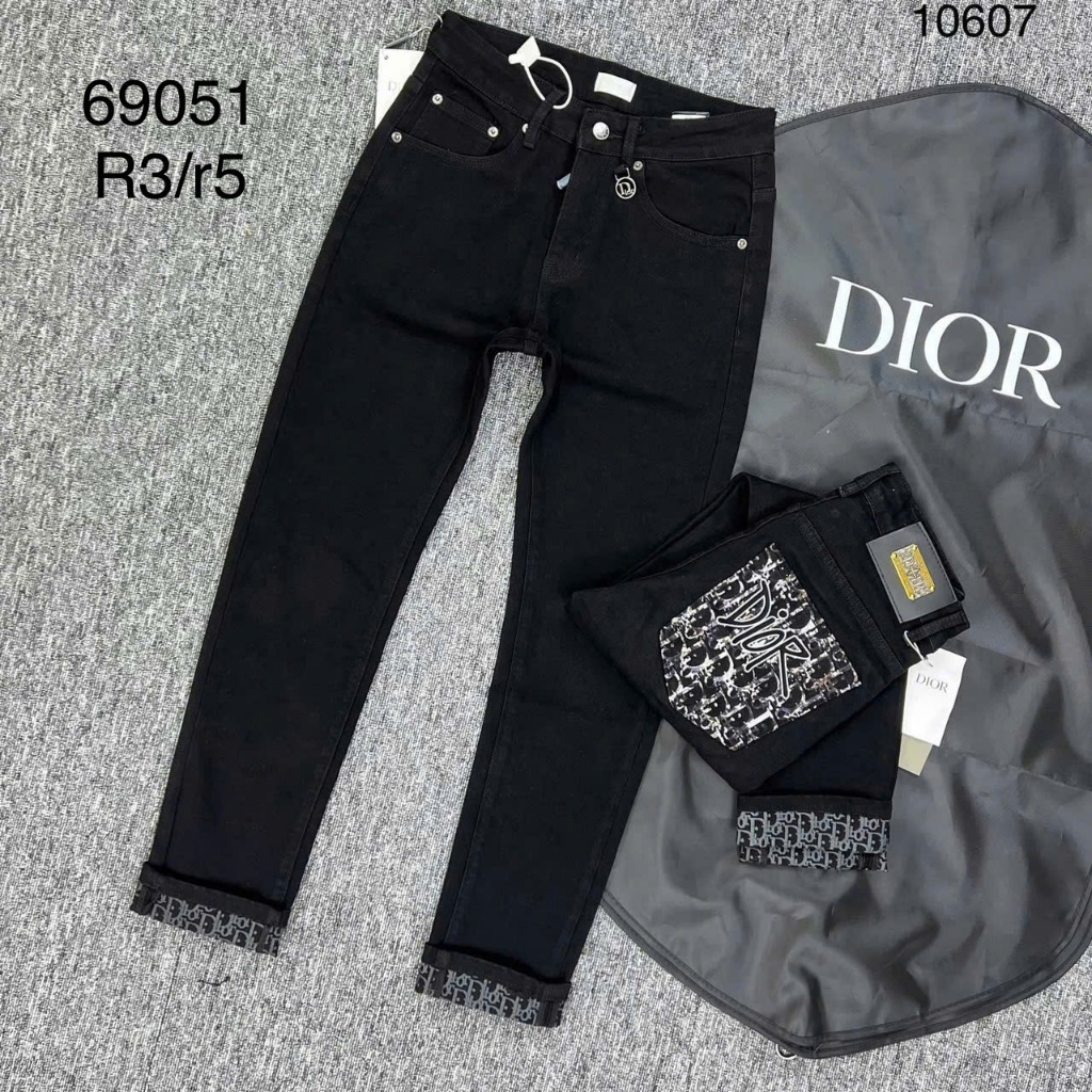  Quần jean bò nam DIO slimfit đen trơn in sơn chữ Dsquared2 ngang đùi 4 cúc cài boy phố basic 