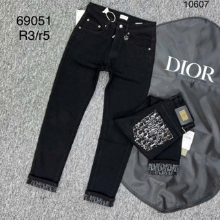 Quần jean bò nam DIO slimfit đen trơn in sơn chữ Dsquared2 ngang đùi 4 cúc cài boy phố basic