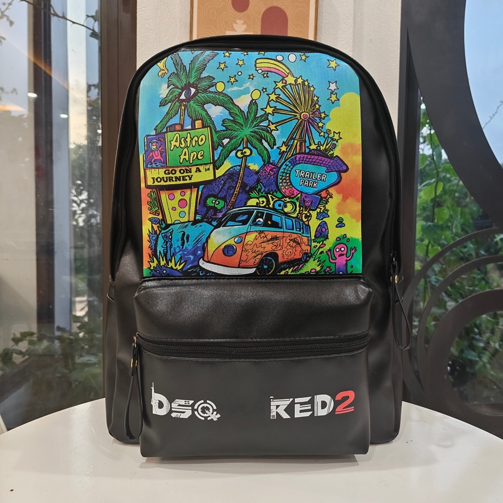 Balo đi học Cây dừa Ô tô DSQ.2 cặp cho nam nữ quai To có ngăn bí mật size 42cm vừa sách vở A4 Laptop