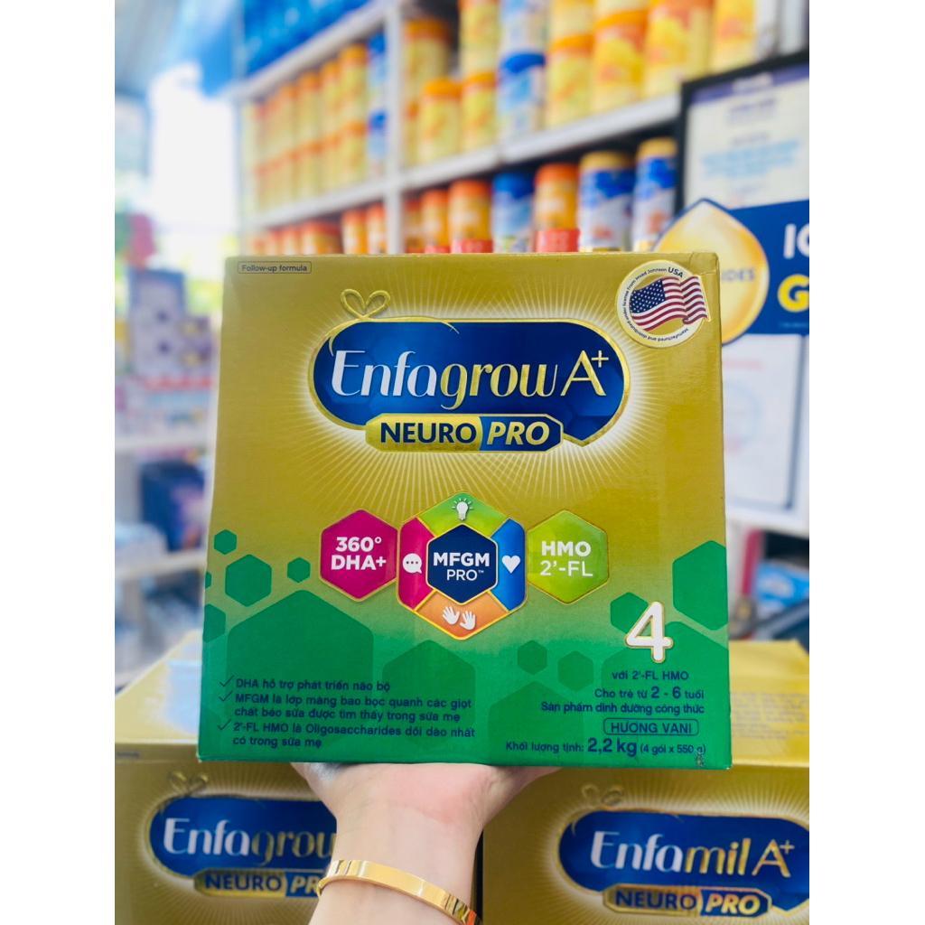 [date 2028] Sữa Enfagrow A+ 4 - Hộp Giấy 2,2kg, Lon thiếc 1,7kg - Dinh Dưỡng Phát Triển Trí Não & Chiều Cao