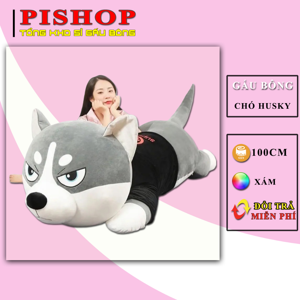 Gấu Bông Chó Husky Khổng Lồ Đáng Yêu, Thú Nhồi Bông Chó Husky Cao Cấp, Gối Ôm Husky Cho Bé Gấu Mập