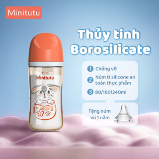  Bình sữa thủy tinh Minitutu cho bé sơ sinh có vỏ silicone nhiều dung tích 80ml 160ml 240ml 