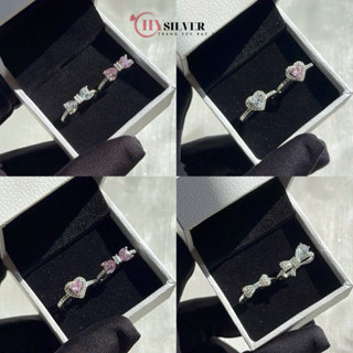 (Tặng kèm hộp) BST 7 mẫu Nhẫn bạc nữ CHY SILVER hình nơ trái tim đính đá trắng hồng kèm hộp như ảnh bạc thật