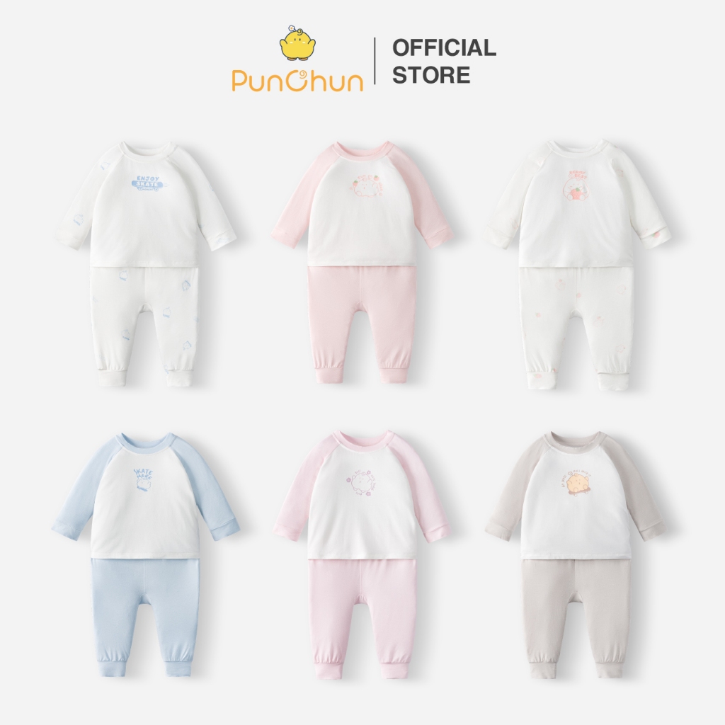 [PUNCHUN 9M-5Y] Bộ quần áo dài raglan Chubby Power cho bé trai, bé gái