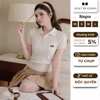 Áo thun cổ polo nữ Juletbygiang len dệt kim form vừa nữ tính hàng thiết kế Bingsu phối chân váy