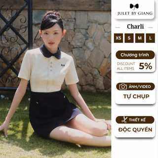 [JULETBYGIANG] Váy liền chữ A Charli Dress dáng ngắn thêu nơ trước ngực thanh lịch tiểu thư