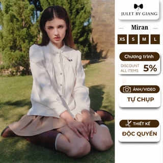 [NEW COLLECTION ] Áo sơ mi trắng nữ MIRAN dài tay Juletbygiang tiểu thư cổ đức chân váy dập ly to nữ tính dáng ngắn