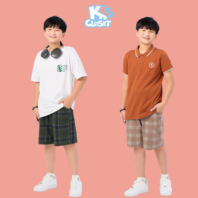 Quần Đùi K'S CLOSET Họa Tiết Kẻ Chất Liệu Vải Cotton Co Giãn 4 Chiều Cho Bé Trai (2-14 tuổi) từ 11kg-58kg E082FIS
