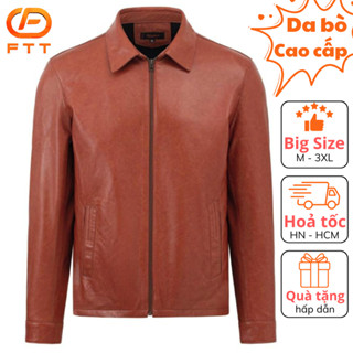 Áo khoác da bò nam Collar Jacket dáng suông FTT Leather da thật bền bỉ không bong, tróc AD417B