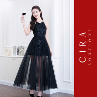  Cira Boutique Đầm Dáng Dài Cổ Yếm Vải Ren Kim Sa Phối Lưới Quyến Rũ Kiêu Sa D1382 