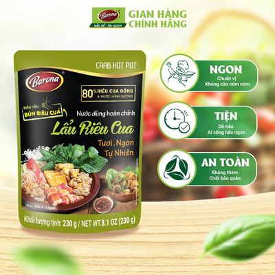 Nước Dùng Lẩu Riêu Cua Barona 230g tươi ngon chuẩn vị không cần nêm nếm