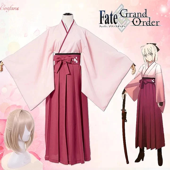 Anime FGO Fate Grand Order Sakura Saber Okita Souji Kendo Đồng phục Cosplay Trang phục đầy đủ Kimono