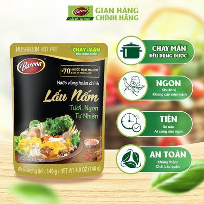 Nước dùng Lẩu Nấm Barona 140g, chay mặn đều dùng được, tươi ngon chuẩn vị không cần nêm nếm