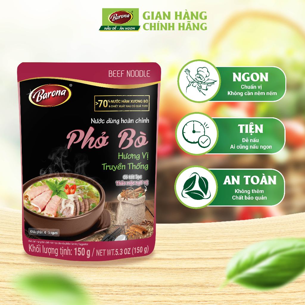 Nước Dùng Phở Bò Barona 150g tươi ngon chuẩn vị không cần nêm nếm