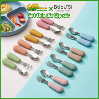  Set thìa dĩa tập xúc Inox 304 cho bé ăn dặm BLW 