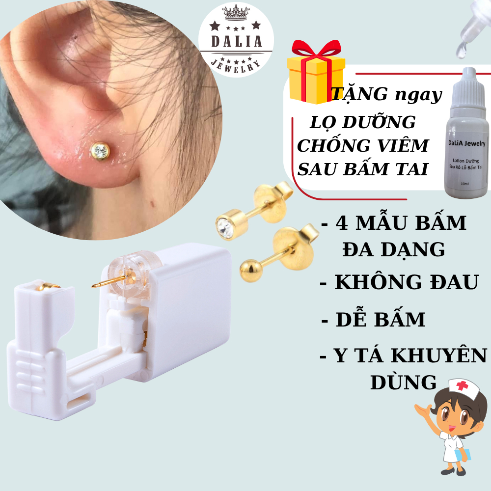 Bấm lỗ tai không đau cho người lớn vô trùng tại nhà DaLiA Jewelry bấm khuyên tai dùng 1 lần