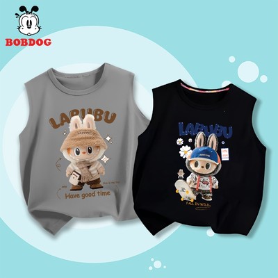 Áo ba lỗ bé trai BOBDOG cho bé từ 12kg-45kg form rộng rãi vải cotton mỏng mát in hình Labubu cho bé