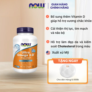 Dầu cá Ultra Omega 3D Now bổ sung thêm vitamin D3, hỗ trợ xương khớp, tim mạch, não bộ, thị lực