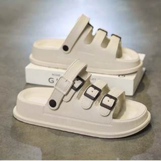 Dép Sandal Quai Ngang Nam Nữ 2 Màu Kem, Xanh Phong Cách Hàn Quốc Đi Học, Đi Chơi, Đế Êm Chống Trượt