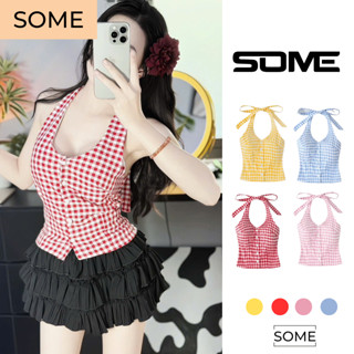  Áo Croptop Cổ Yếm Cột Dây Có Mút Ngực Phối Caro Hot Trend Basic Quyến Rũ Phối Mọi Outfit Mùa Hè 