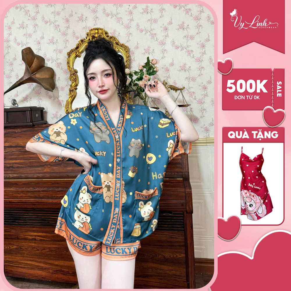  Bộ đùi pijama tay cánh dơi Vy Linh chất liệu lụa latin cao cấp mặc thoáng mát thấm hút mồ hôi,không bai nhão S1316 