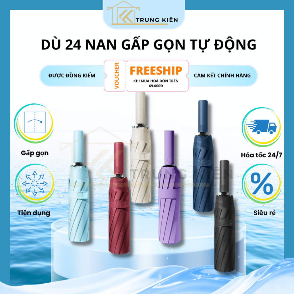 Ô dù che mưa nắng 24 nan Đôi cao cấp ,đóng mở tự động bằng 1 nút bấm ,chống tia UV, chống thấm nước