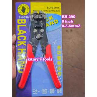  Kìm tuốt dây điện bấm cos đa năng Black Hand BH-390 dài 8 inch bấm tuốt dây 0.5-6mm2 