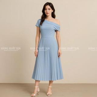 Đầm váy midi TMY cổ trễ vai kết hợp xếp ly hàng xuất dư xịn