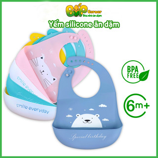 Yếm Ăn Dặm Silicone Có Máng Yếm silicon ăn dặm cho bé