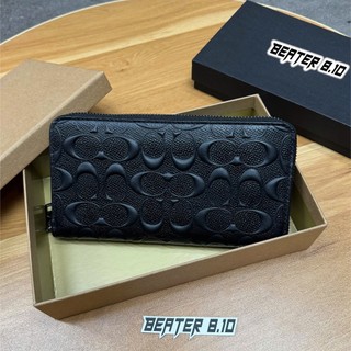[Chính Hãng] Ví Da Nam Cầm Tay Dáng Dài khóa Zip Embossed Signature Black Leather - F58113 | Beater8.10