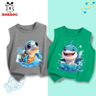 BST áo ba lỗ bé trai BOBDOG chất cotton in hình rùa biển cute cho bé mặc đi chơi hè size 12-45kg