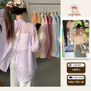 [Tặng SCRUNCHIES] Áo sơ mi nữ voan ANNA HOUSE áo voan bèo tiểu thư mỏng khoác ngoài xẻ lưng buộc nơ đi biển