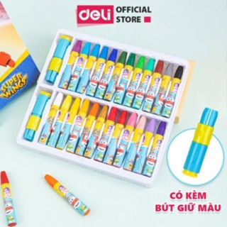 Bút sáp dầu Deli x SuperWings Đội Bay Siêu Đẳng 24 màu tươi sáng, tô mịn - an toàn cho bé - tặng kẹp chống bẩn