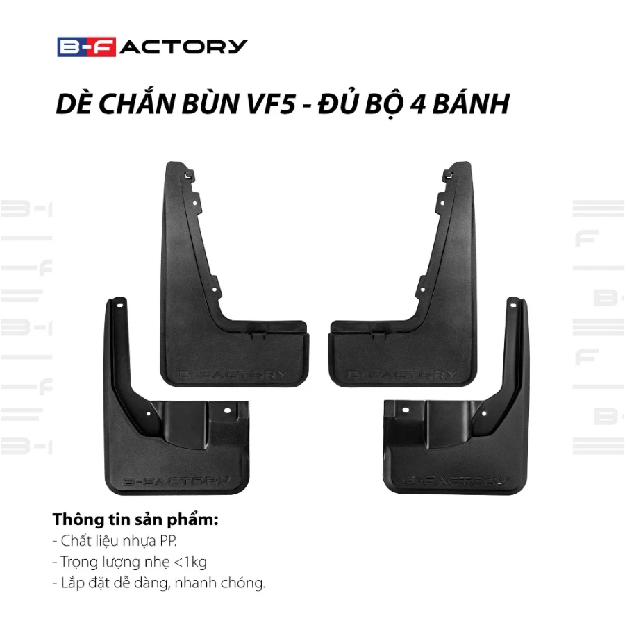 B-FACTORY Dè Chắn Bùn Nhựa PP Cho VinFast VF5 Đen