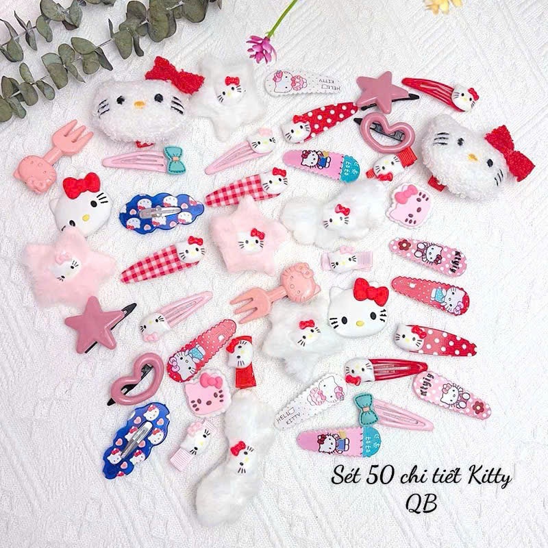 Bộ 50 Kẹp Tóc Hello Kitty Bộ Phụ Kiện Tóc Màu Hồng Cho Bạn Gái Quà Tặng Kẹp Tóc Dây Buộc Tóc