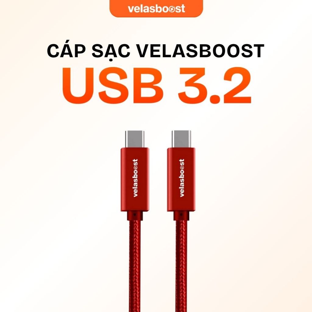 Dây cáp sạc nhanh C to C 100W velasboost USB 3.2, Truyền dữ liệu, Xuất hình ảnh, Dài 180cm, Dây sạc 