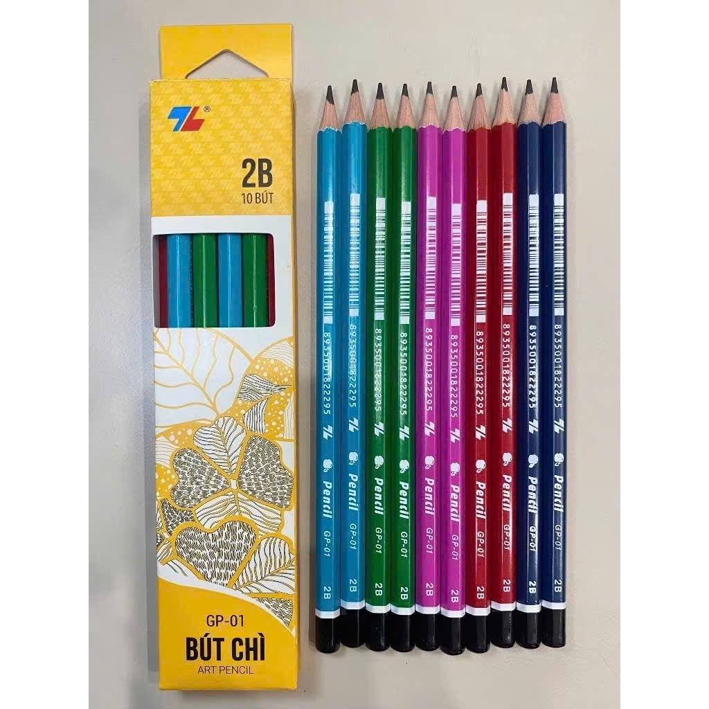 Hộp 10 bút chì 2b Thiên Long GP-01 mẫu mới, bút chì 2b nhiều màu sắc đẹp