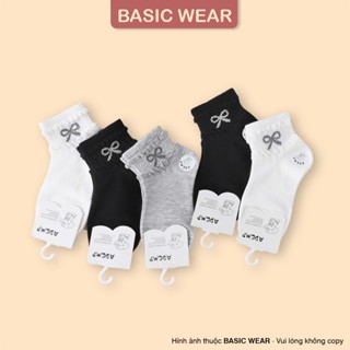 Set 5 Đôi Tất Cho Bé Gái 1- 12 Tuổi, Cổ Bèo Họa Tiết Nơ, Tất Cổ Bèo Bé Gái C50