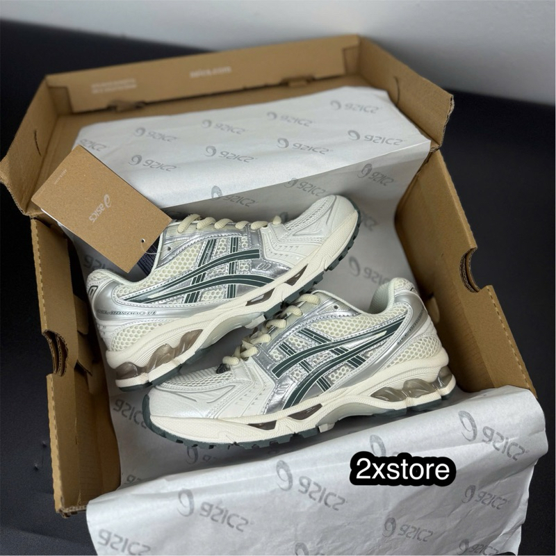 Giầy thể thao nam nữ Gel Kayano 14 màu kem bạc chất đẹp Fullbox