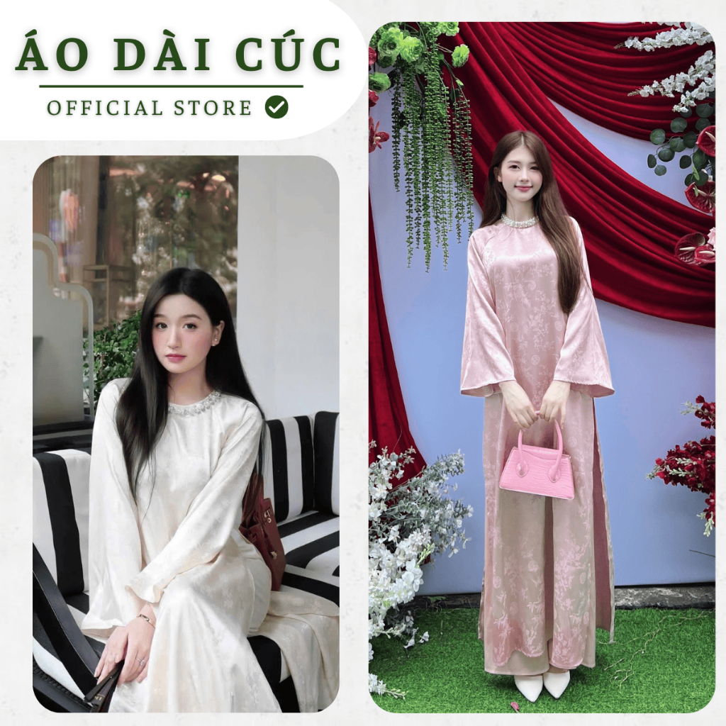 Áo dài cách tân dáng suông Chiêu Giao , Châu Sa , đính kết vòng ngọc viền cổ cao cấp - Áo Dài Cúc | BigBuy360 - bigbuy360.vn