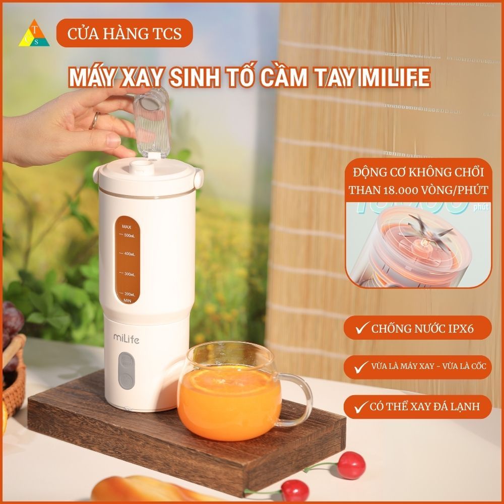 Máy xay cầm tay miLife 600mL, xay được đá viên, lưỡi inox 304