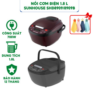 Nồi Cơm Điện Tử 1.8L Sunhouse SHD8909 & SHD8909B - Lòng Nồi 5 Lớp Giữ Ấm 12 Tiếng - Công Suất 700W 