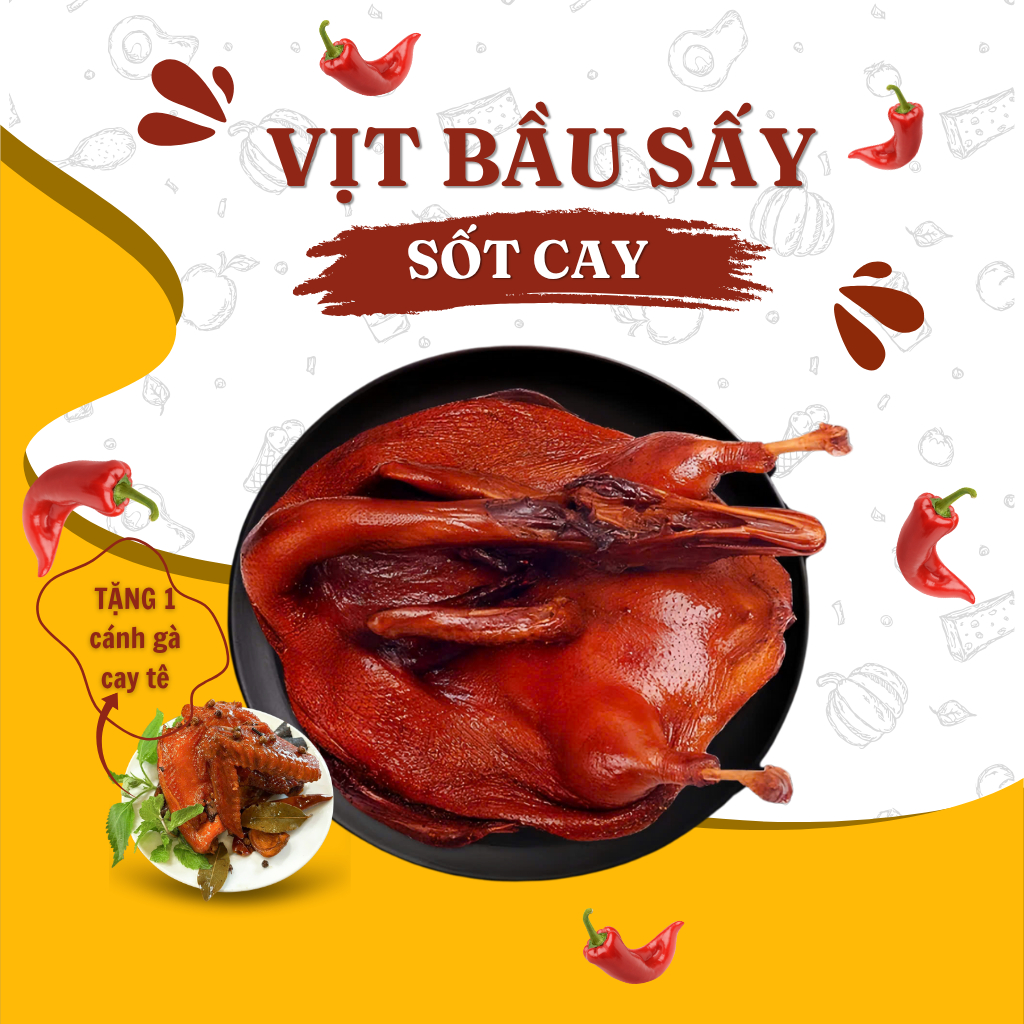 [Tặng 1 cánh gà] Vịt bầu sấy sốt cay MINH CHÂU FOOD vịt có hương vị cay tê, vịt sốt cay, đồ ăn vặt