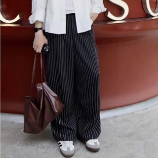 Quần Ống Rộng Nam Unisex Dài Kẻ Sọc Lưng Chun Dây Rút Vải Kate Cao Cấp Mềm Mại Form Suông Màu Đen HALLEY D27